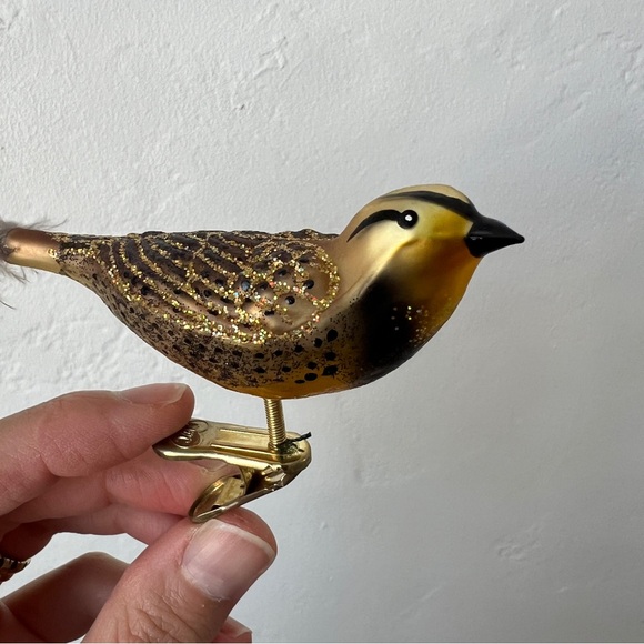 Old World Christmas Meadowlark bird Blown Glass Clip on Ornament feathers - Picture 5 of 16